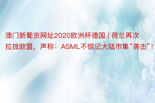 澳门新葡京网址2020欧洲杯德国 | 荷兰再次拉拢欧盟，声称：ASML不惦记大陆市集“袭击”！