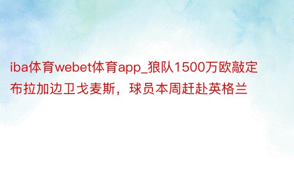 iba体育webet体育app_狼队1500万欧敲定布拉加边卫戈麦斯，球员本周赶赴英格兰