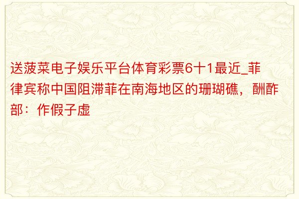 送菠菜电子娱乐平台体育彩票6十1最近_菲律宾称中国阻滞菲在南海地区的珊瑚礁，酬酢部：作假子虚